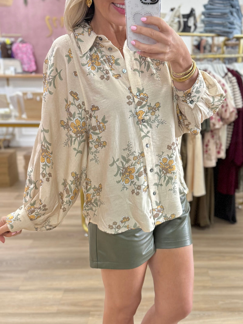 Cream Floral Button Up Top