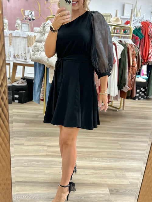 Jade-Black One Shoulder Dress