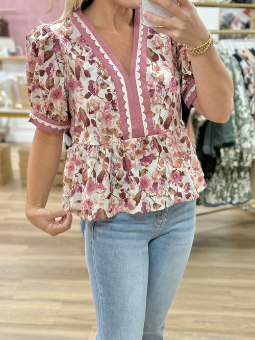 Mauve Floral Peplum Top