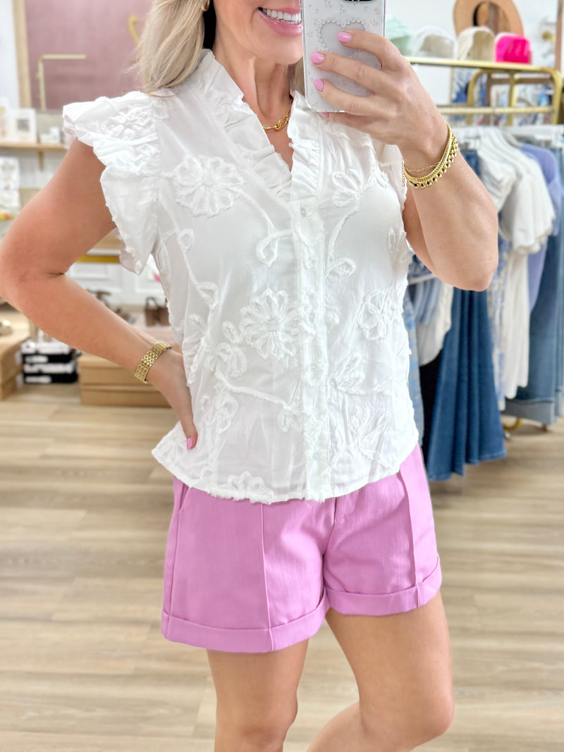 Solid Floral Button Up Top