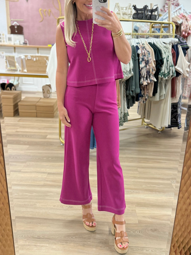 Magenta Top/Crop Pant Set