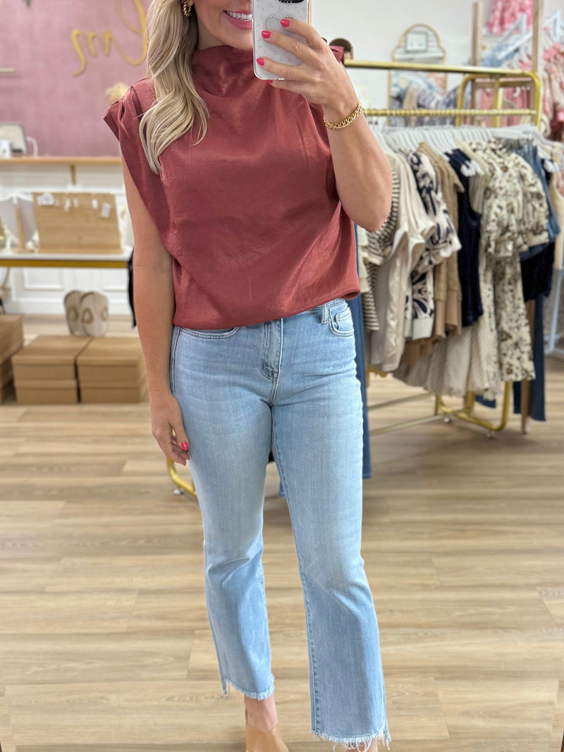 Rust Satin Sleeveless Top