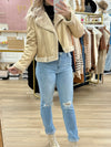 Gold Leather/Fur Moto Jacket