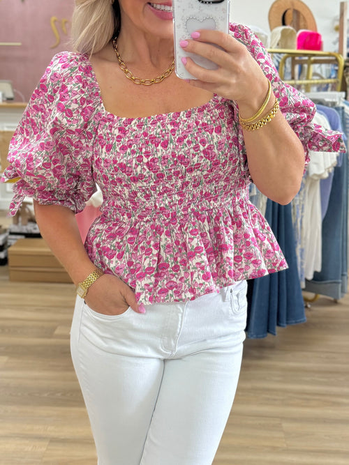Pink Floral Peplum