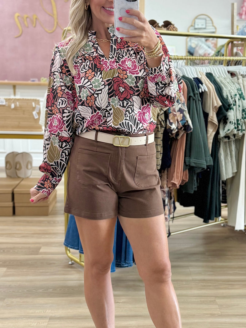 Black Floral Long Sleeve Blouse