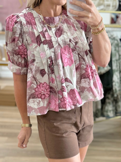 Rosey Floral Pleated Top