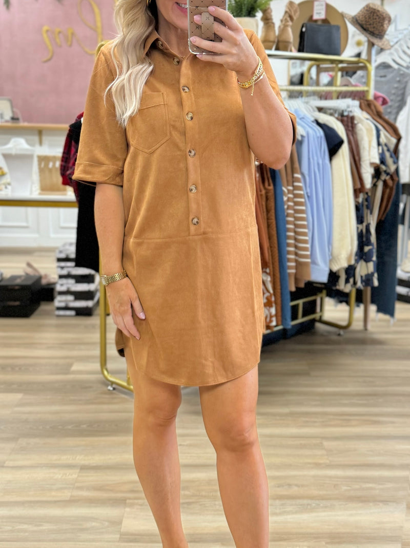 Suede Button Up Dress