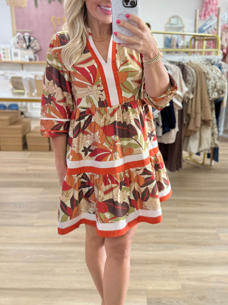 Rust Floral Tiered Dress