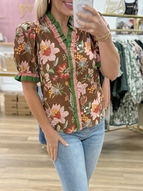 Brown Floral Top