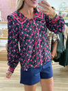 Black Floral Peter Pan Collar Top