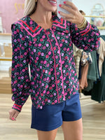 Black Floral Peter Pan Collar Top