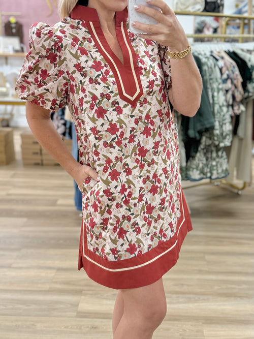 Ecru/Rust Floral Dress