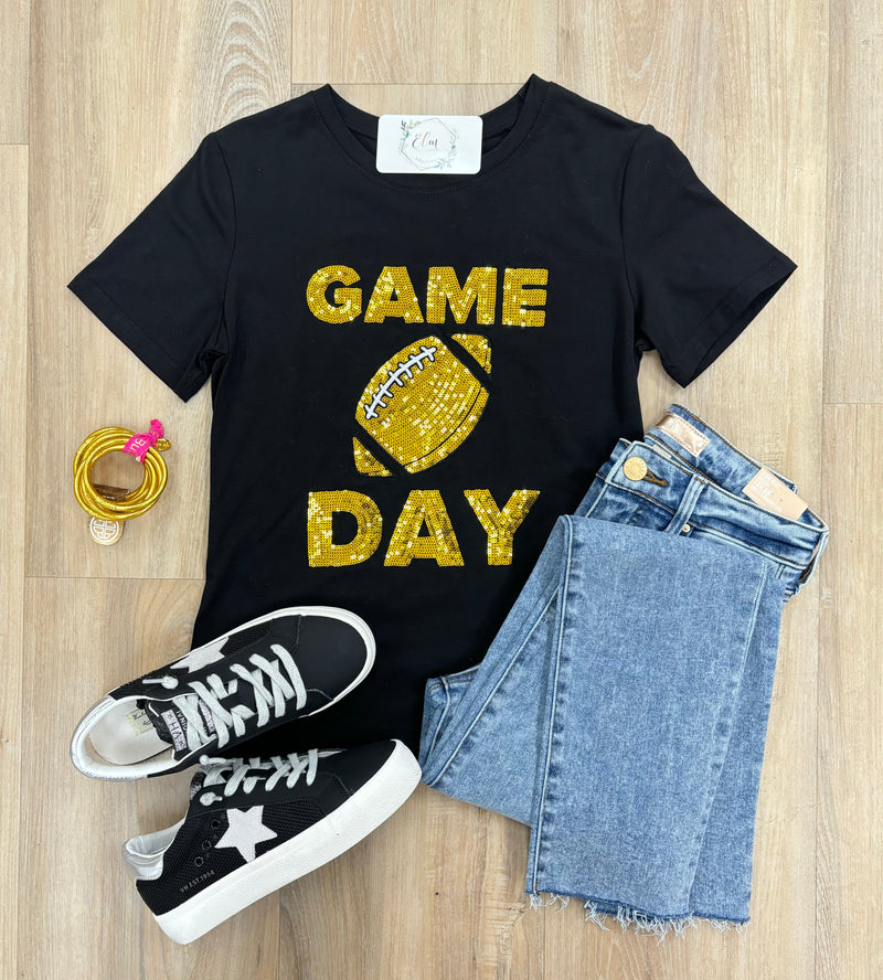 Black/Gold Sequin Gameday Tee