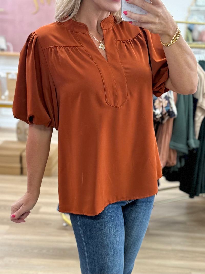 Rust Puff Sleeve Top