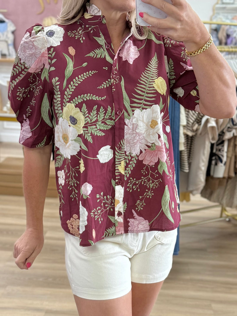 Merlot Floral Top