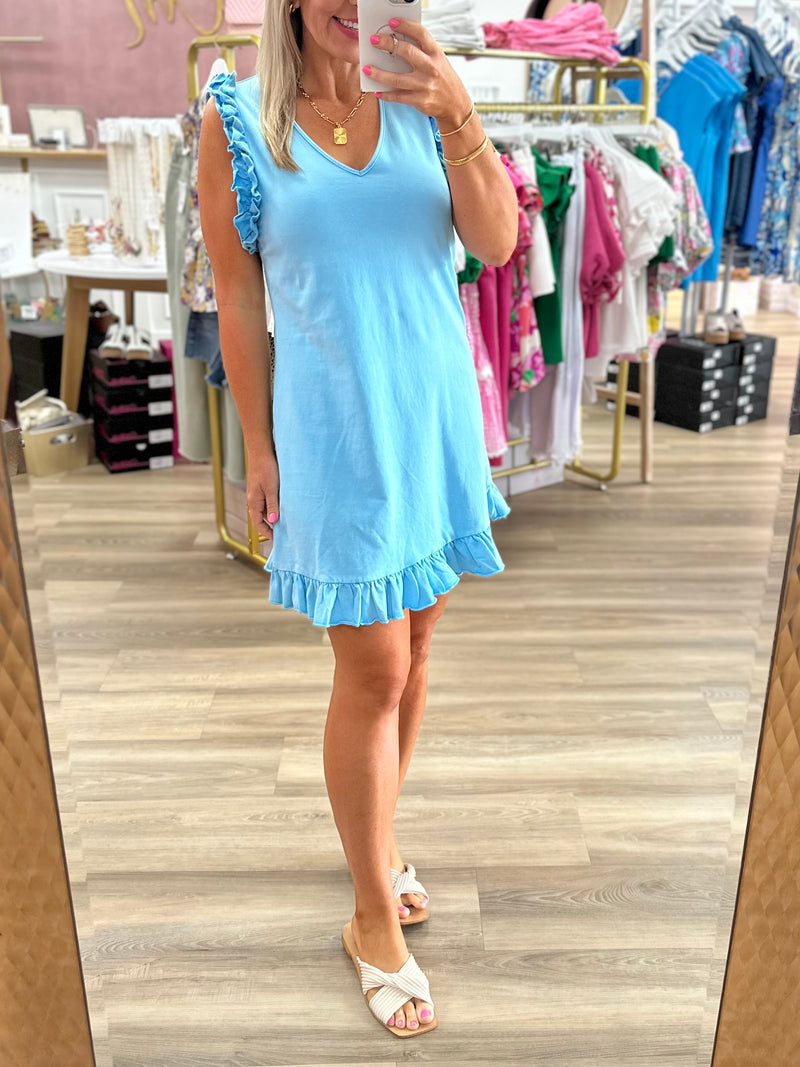 Blue Ruffle Trim Dress