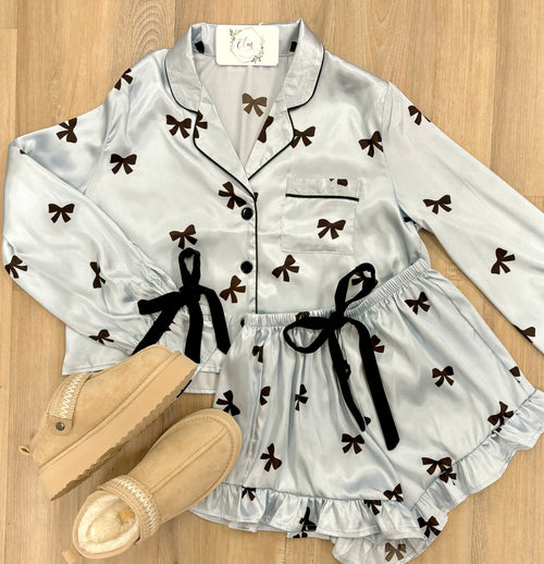 Satin PJs w/Velvet Bow Accent Set