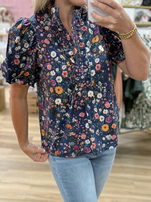 Navy Floral Top