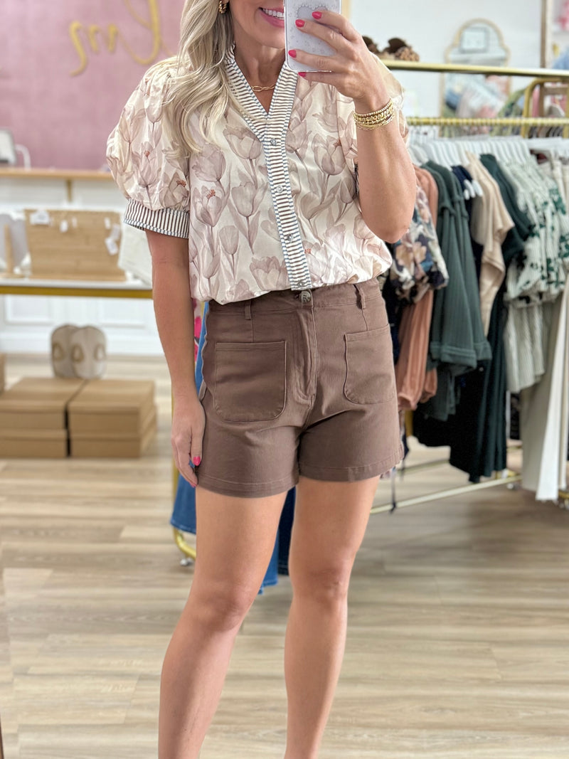 Cream Floral Button Up