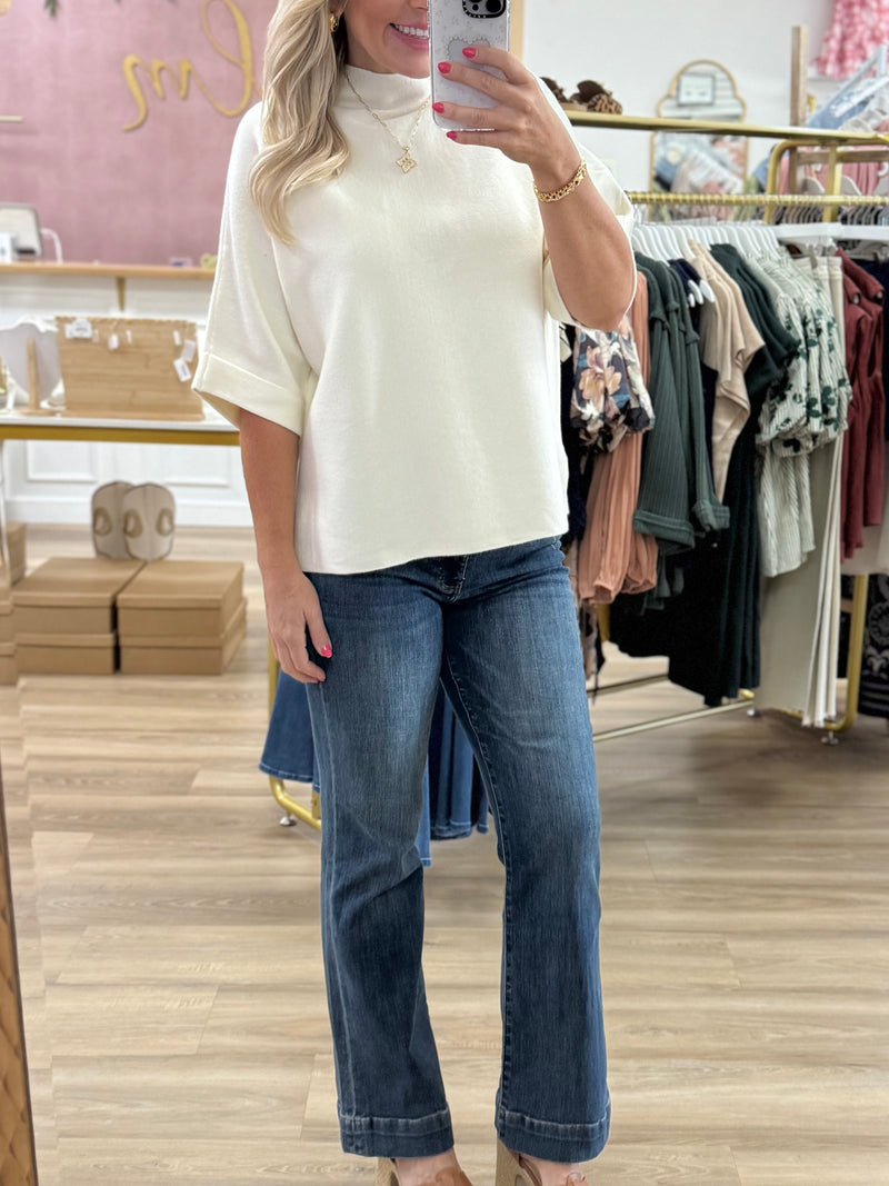3/4 Sleeve Mock Neck Sweater