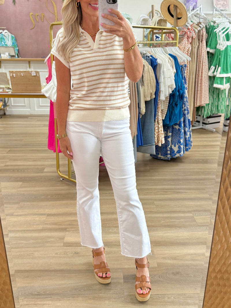 Ivory/Taupe Stripe Collared Top