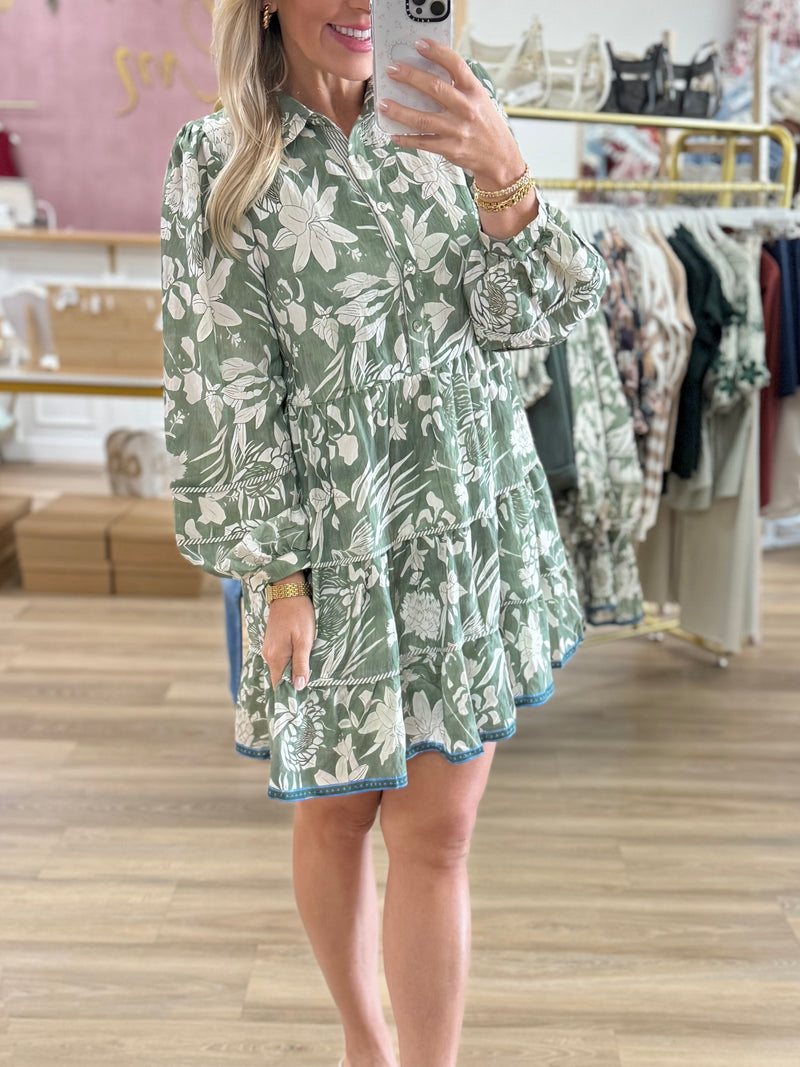 Sage/Cream Floral Dress