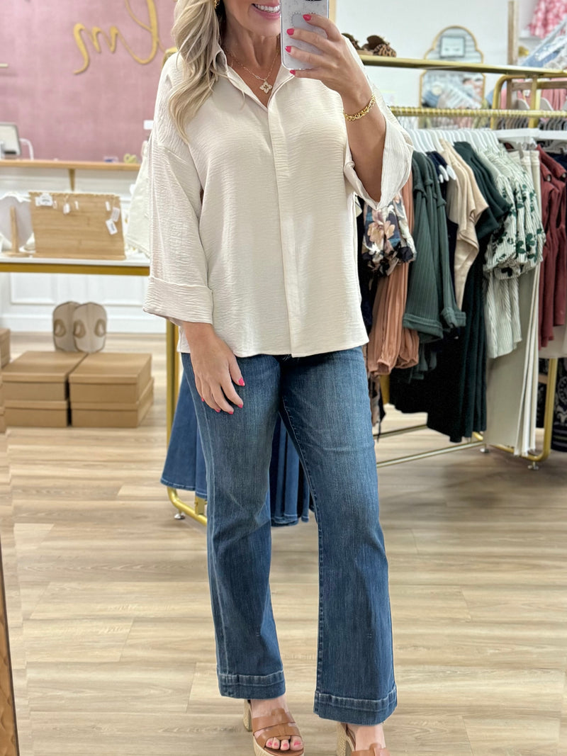 Oatmeal Button Down Top