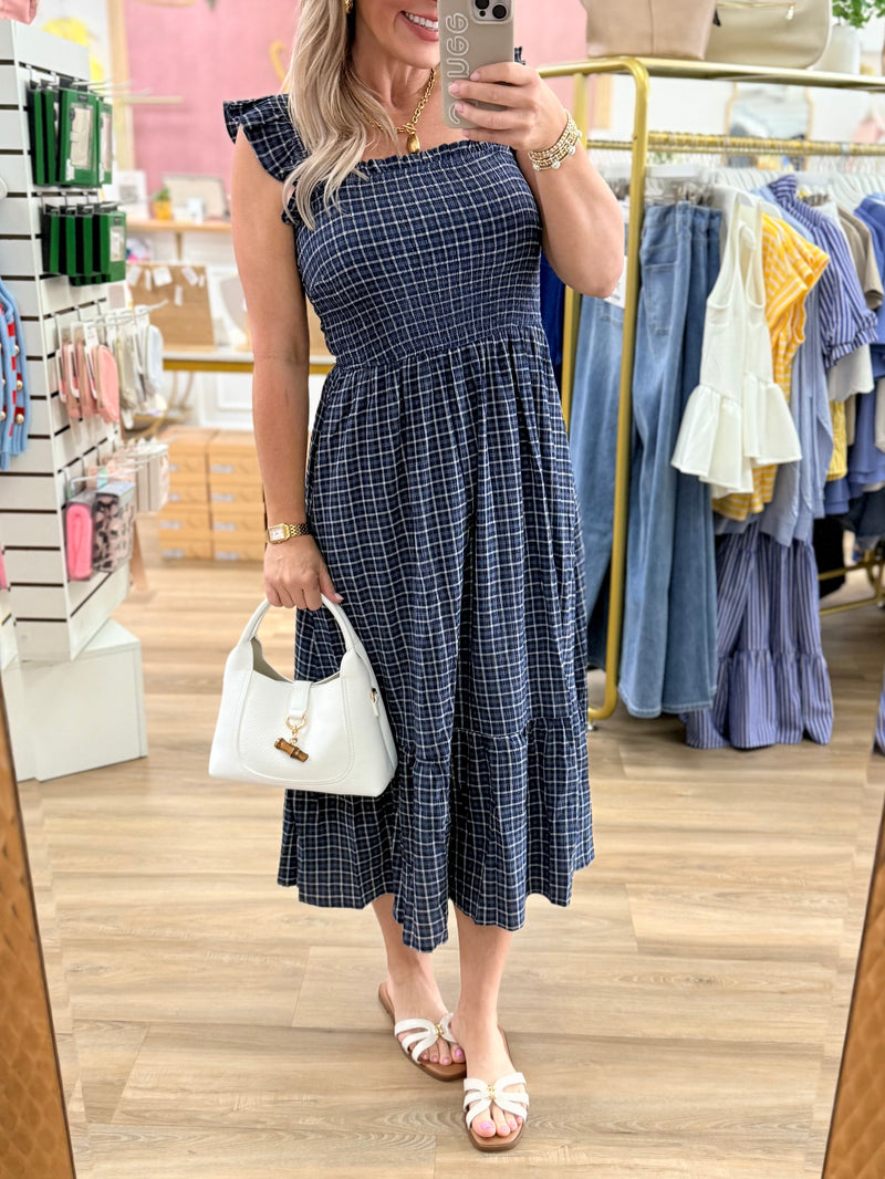 smocked top midi dress Navy Large Black One Shoulder Slit contrast waist tie 鞋码:10 21.5 35/36