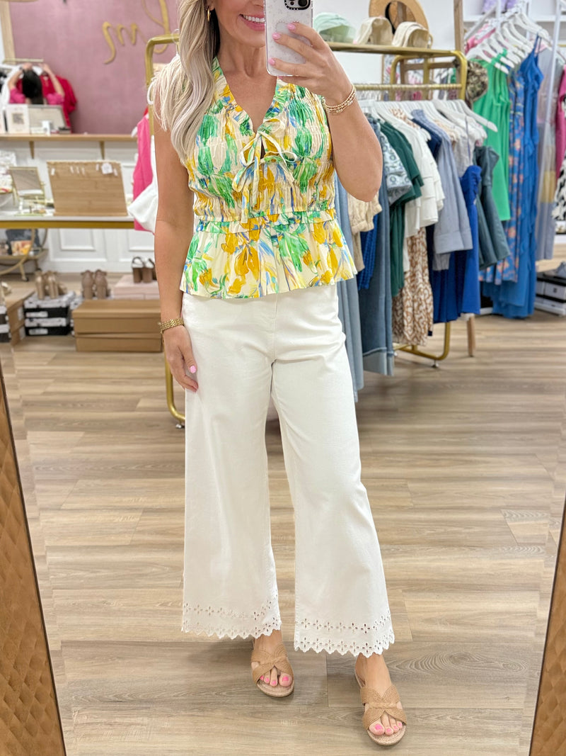 Yellow/Green Floral Peplum
