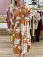 Rust Floral Midi Dress