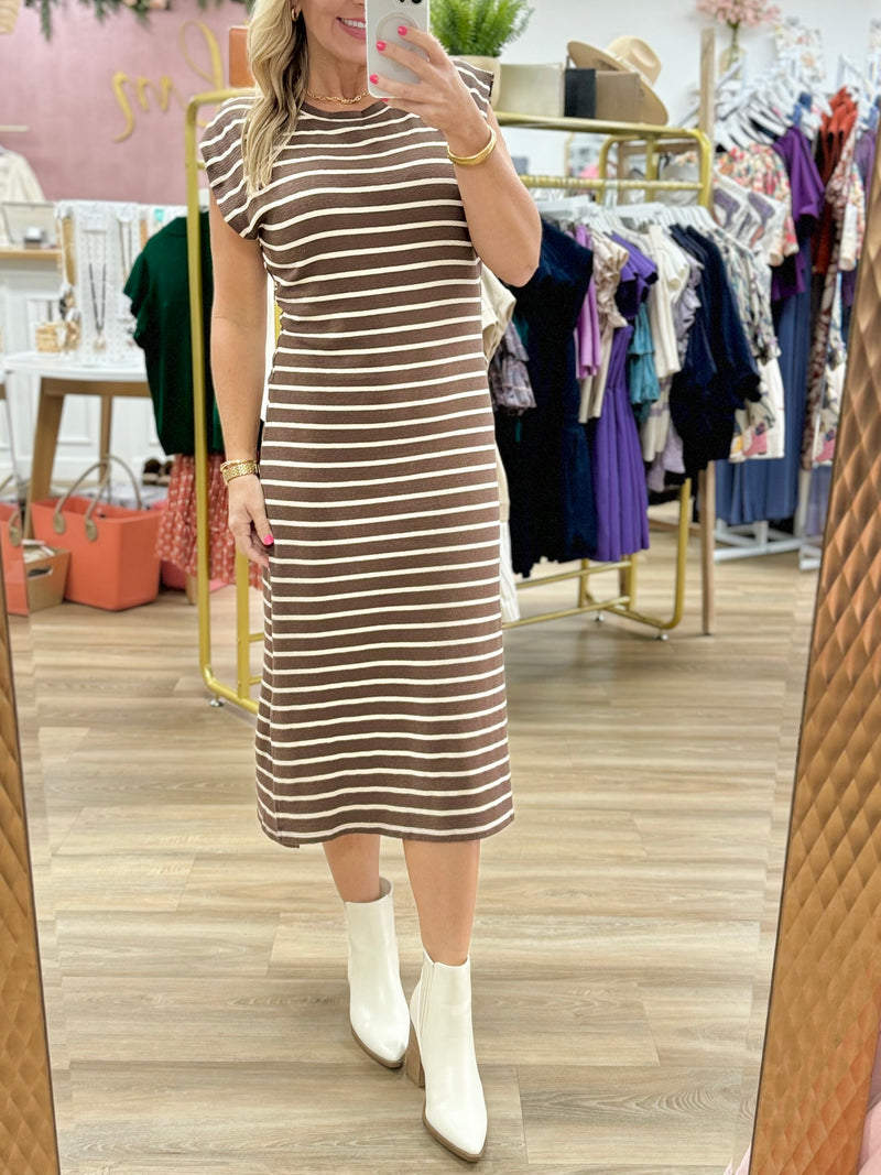 Brown Stripe Midi Dress