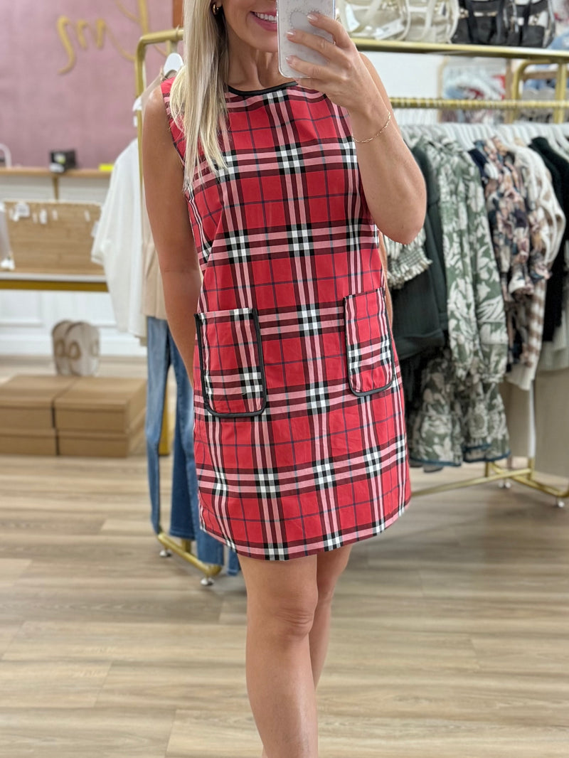 Red Plaid Shift Dress