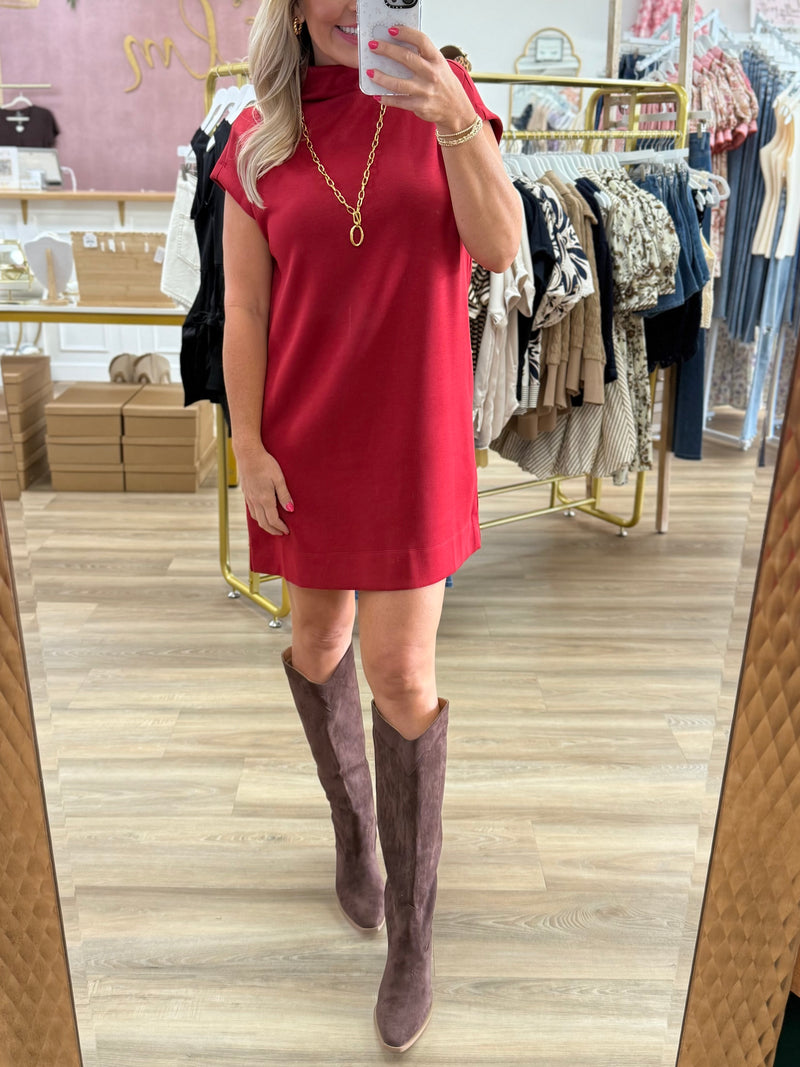 Solid Mock Neck Jersey Dress