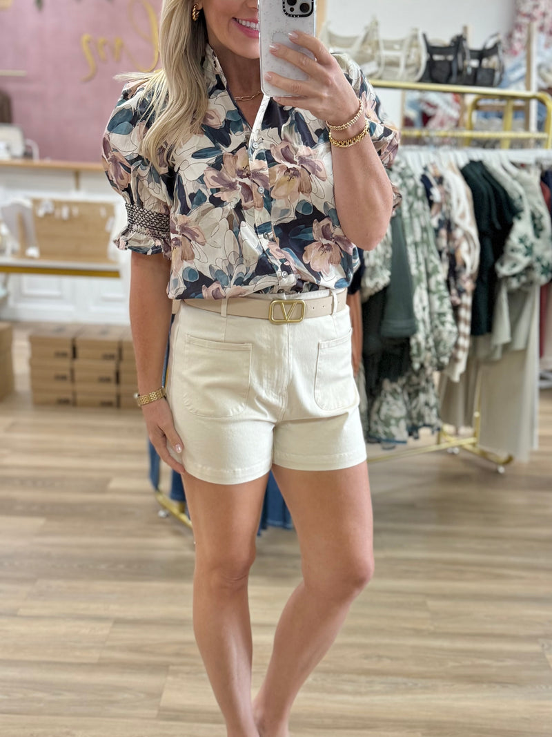 Navy Floral Button Up