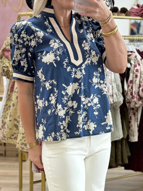 Navy/Cream Floral Top