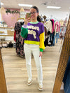 QOS Colorblock Mardi Gras Sweater