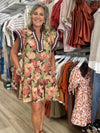 Brown Print Flutter Sleeve Dress