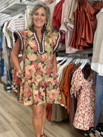 Brown Print Flutter Sleeve Dress