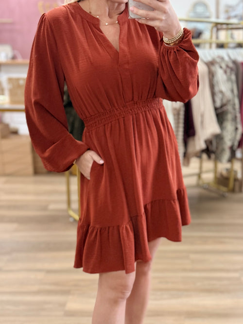 Rust Long Sleeve Dress