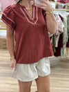 Brick Layered Ruffle Sleeve Top