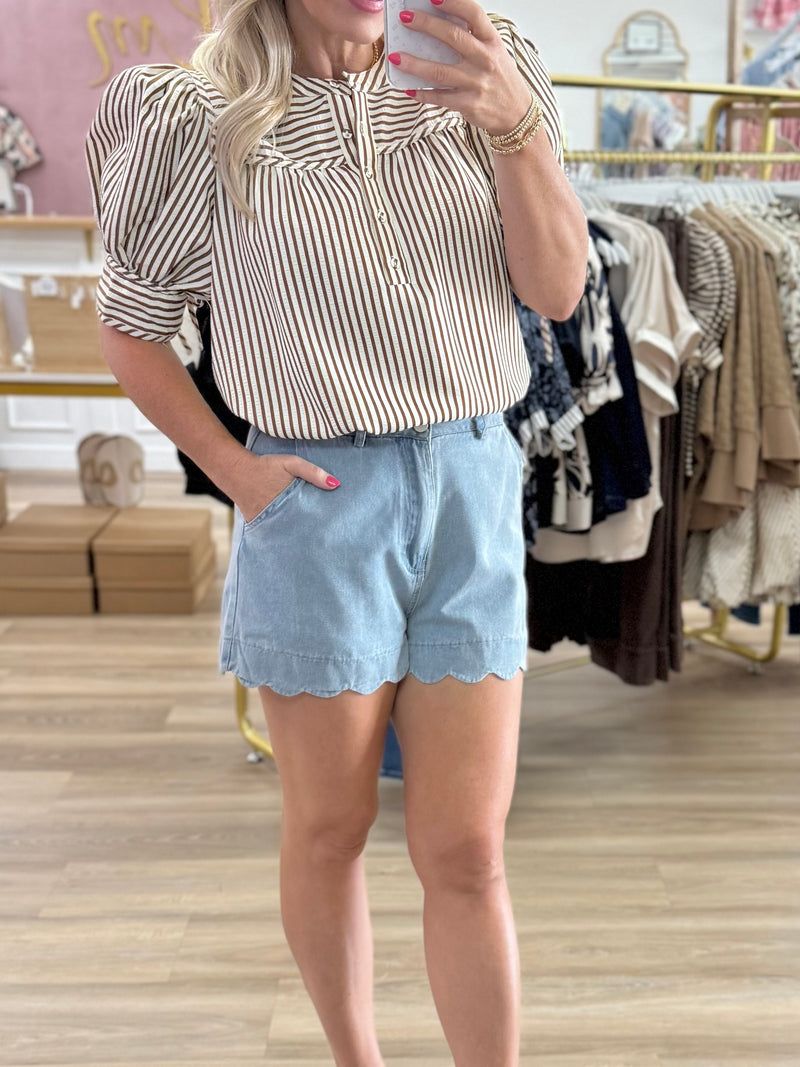 Stripe Top w/Bows at Sleeve