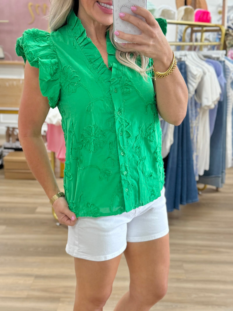 Solid Floral Button Up Top
