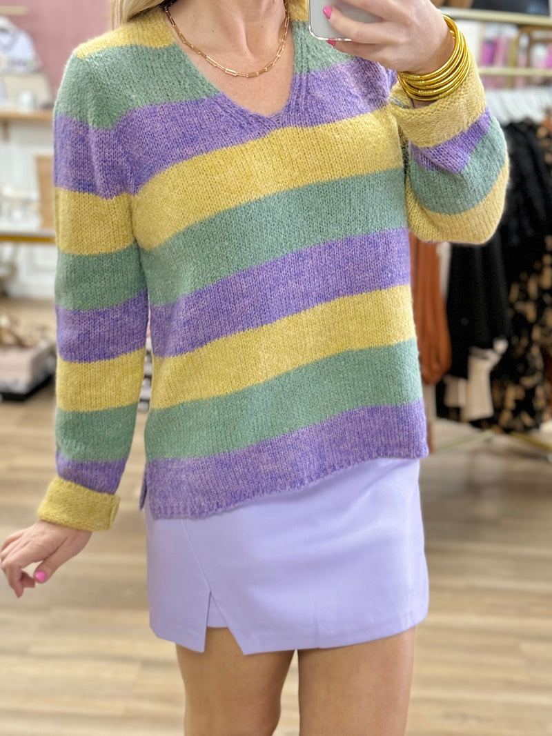 Mardi Gras Stripe Sweater