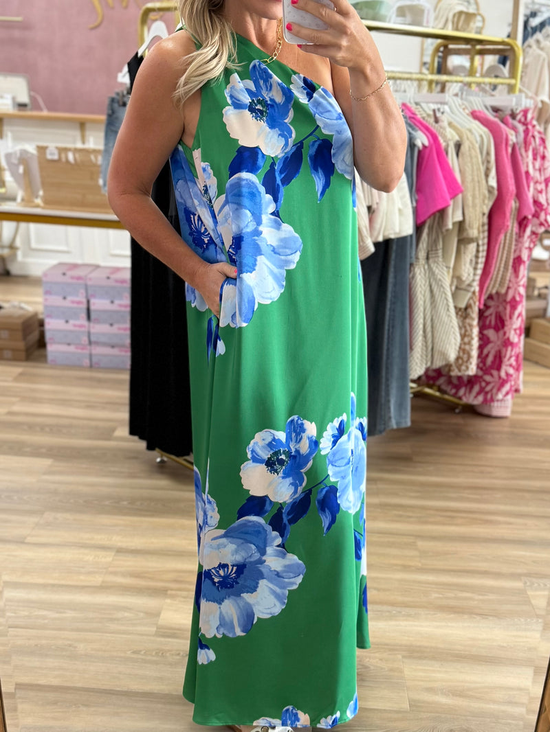 Green/Blue One Shoulder Maxi