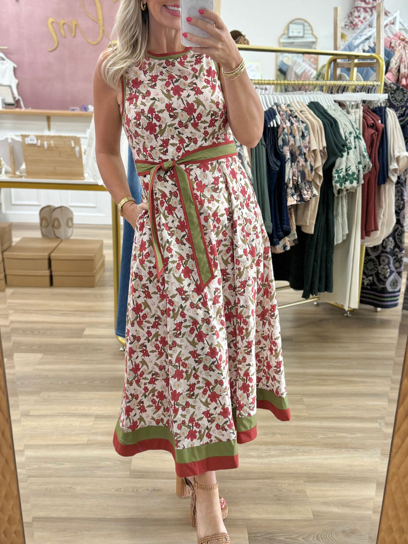 Rust/Olive Floral Midi Dress