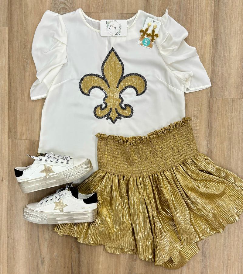 Fleur De Lis Puff Sleeve Top