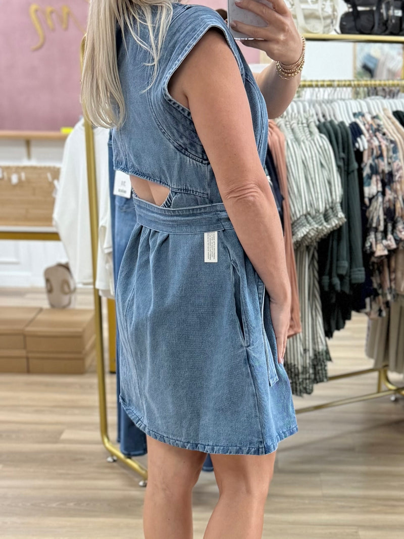 Cap Sleeve Denim Dress