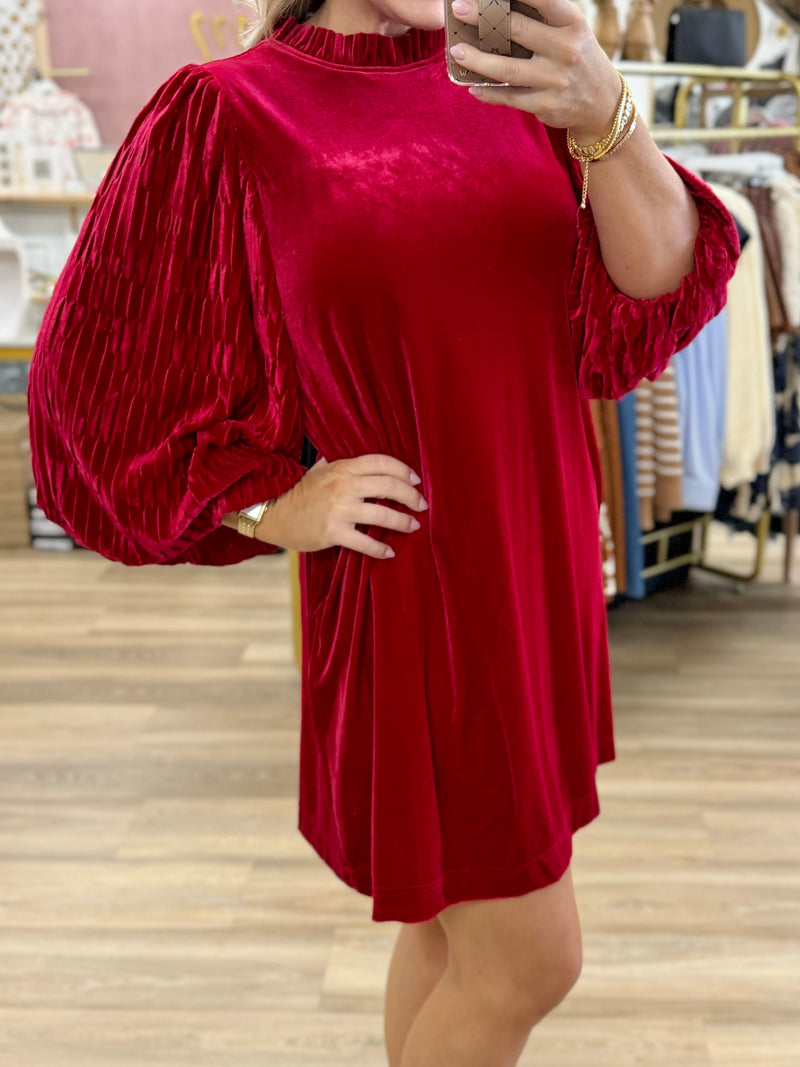 Velvet Balloon Sleeve Dress