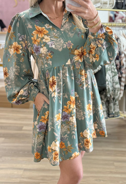 Sage Floral Dress