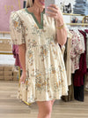 Cream Floral V-Neck Dress